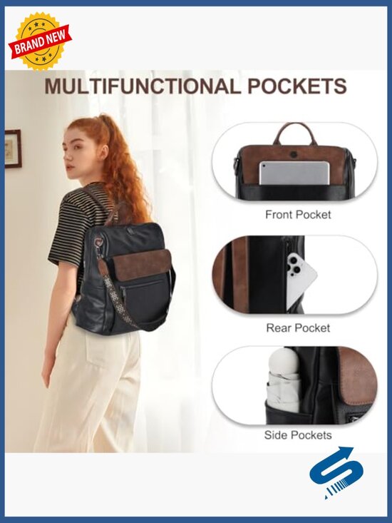 Large Vegan Leather Backpack Purse with Wallet Pouch Set Convertible Handbag main image 4